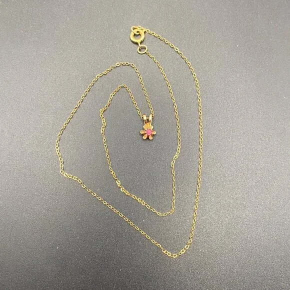 Vintage 14k Gold Filled Ruby Pendant Necklace 15" Stone GLOWS Delicate Layering - Picture 6 of 10